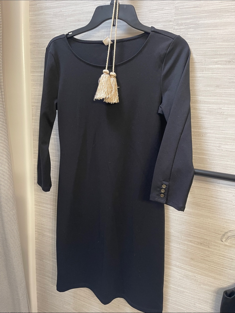 Old Navy Black Midi Dress with Three-Quarter Sleeves